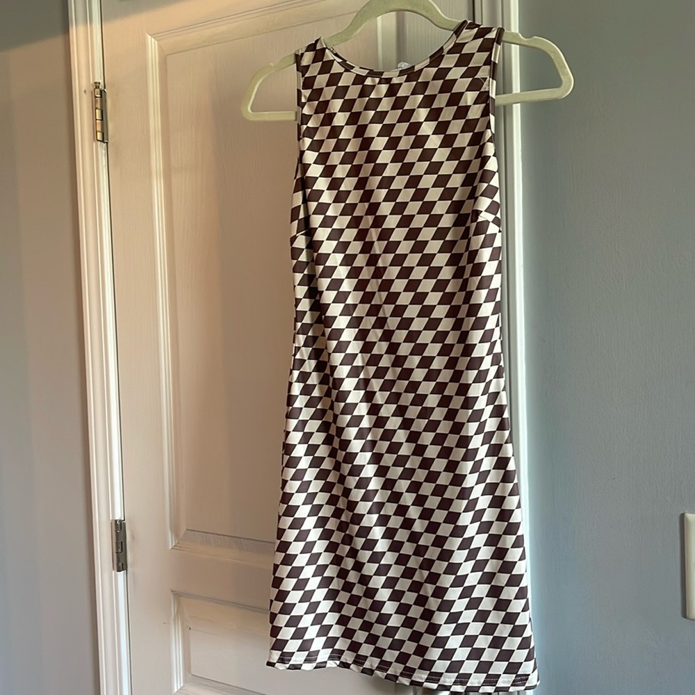 Cream and mocha checkered bodycon